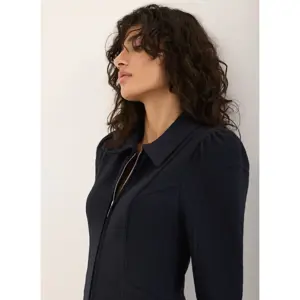 Mint Velvet Navy Textured Zip Detail Midi Dress